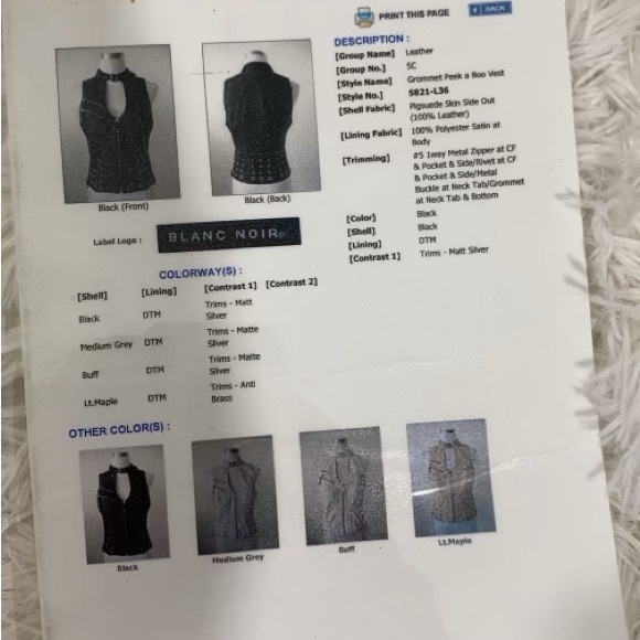 BLANC NOIR Sample Peek A Boo Leather Studded Grommet Vest Pockets Bone White S - Picture 13 of 13